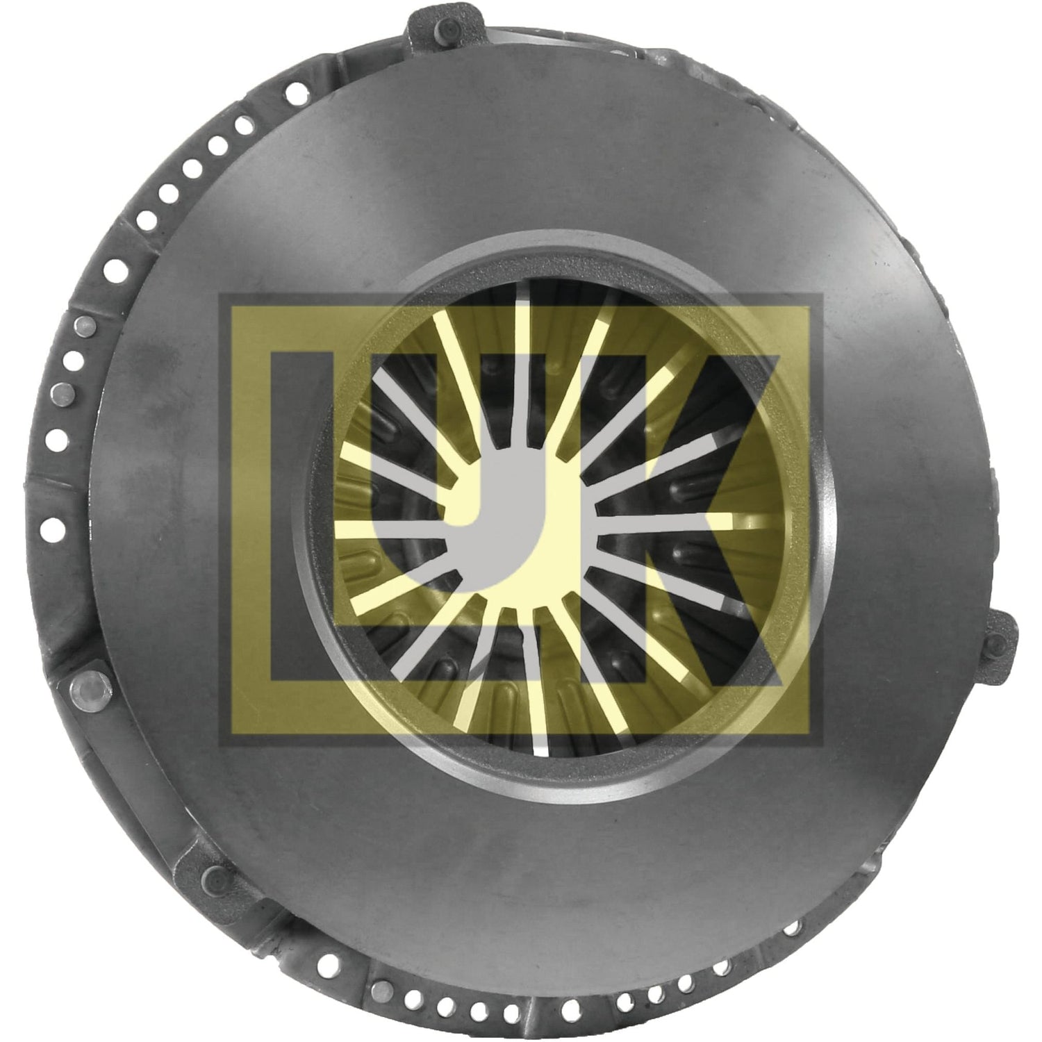 A robust pressed steel housing Clutch Cover Assembly - S.145309 by Sparex, featuring a yellow and black logo in the center.