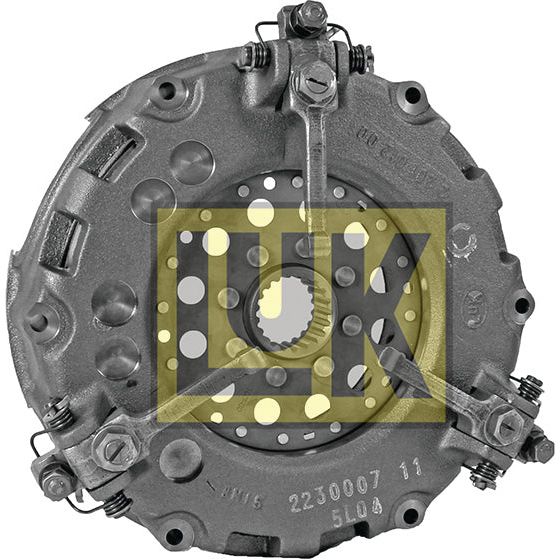 The Clutch Cover Assembly - S.145320 by Sparex, noted for its visible bolts and springs, showcases intricate metalwork with circular openings and is enhanced by a dual cover design.