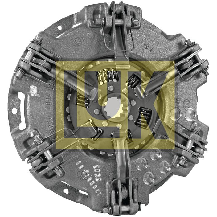 Close-up of a Sparex Clutch Cover Assembly - S.145379, highlighting its intricate metal components with springs and bolts, likely featuring a cerametallic disc, set against a white background.