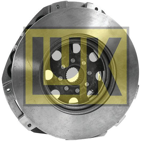 Image of a Sparex branded Clutch Cover Assembly - S.145428 featuring an organic captive disc, with a visible gear mechanism and multiple circular holes. The Sparex logo is superimposed centrally.
