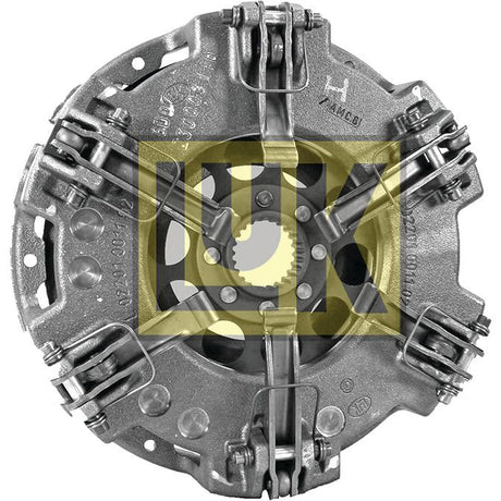 Close-up view of the Sparex Clutch Cover Assembly - S.145433, featuring detailed metal components and a central hub, showcasing dual cover spring mechanisms and its structural design.