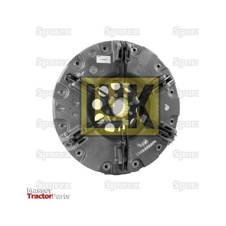 A round tractor clutch plate with a Dual Cover, from the Sparex brand, displayed on a white background, featuring branding and the product name "Clutch Cover Assembly - S.145454" overlaid in transparent yellow.