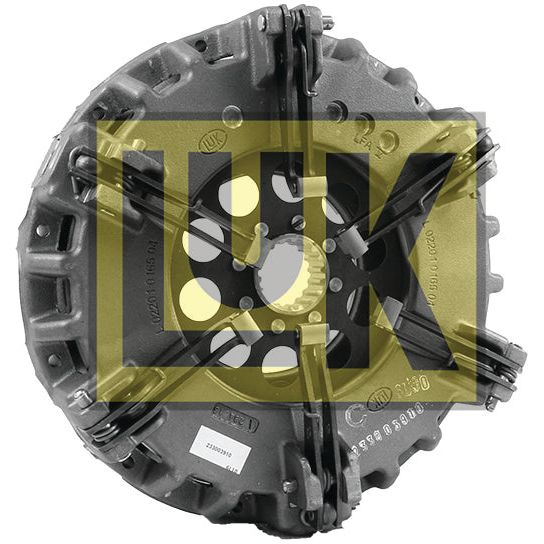 Close-up of a Clutch Cover Assembly - S.145498 with the yellow "Sparex" logo overlayed on it. The assembly, featuring a dual cover and several visible bolts, showcases its robust structural components.