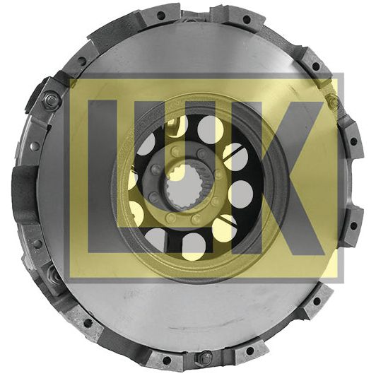 Image of a Sparex Clutch Cover Assembly - S.145498 with the Sparex logo superimposed on it. The circular design features bolt holes around the edge and boasts a cerametallic build for enhanced durability.