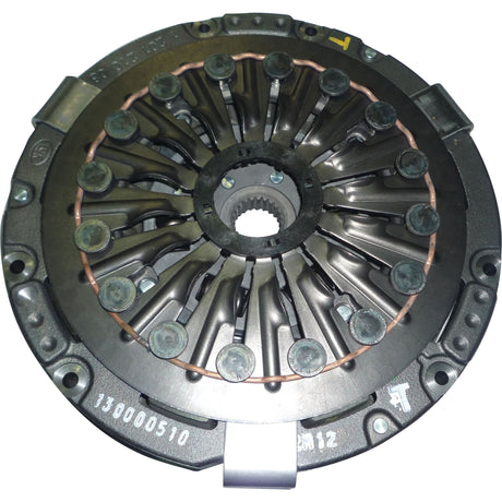 A circular car clutch assembly from Sparex, known as the Clutch Cover Assembly - S.19685, showcases visible spring fingers and a central hub for engagement and disengagement with the transmission. This 320mm cover bears part number "138000510," printed on its outer edge.