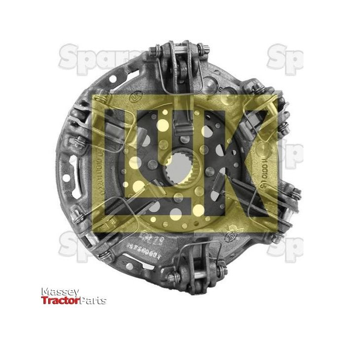 The Sparex Clutch Cover Assembly - S.61242, displayed from a top view, with the UK Spares logo superimposed in yellow and featuring an LUK Captive Disc.