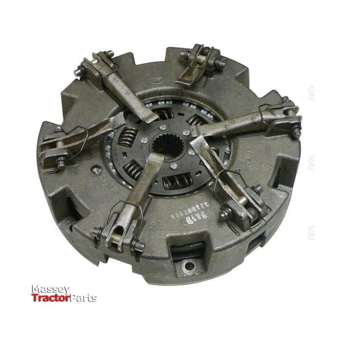 Close-up image of a tractor clutch assembly featuring multiple levers, a central gear, and a cerametallic dual cover. The component is labeled with "Sparex Clutch Cover Assembly - S.61262" text in the lower left corner.
