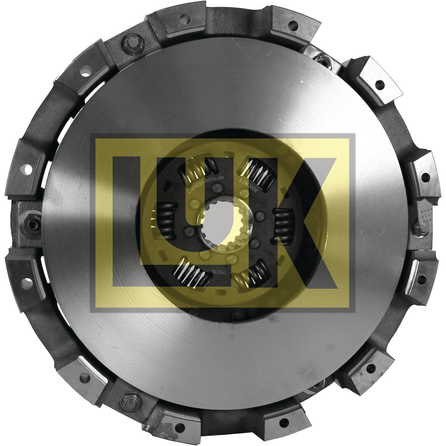 Close-up of an automotive clutch plate with "Sparex" branding prominently displayed in the center. The Clutch Cover Assembly - S.72936 features metal and spring components, encased within a robust cast iron housing.