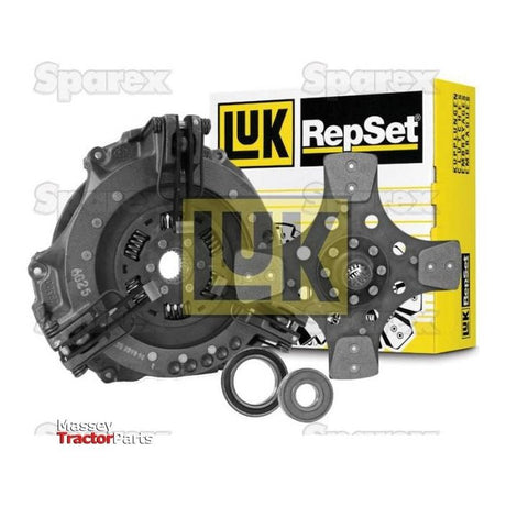 Clutch kit parts from Sparex, specifically the Clutch Kit with Bearings - S.146638, which includes a single cover, pressure plate, cerametallic loose disc, and bearings. The packaging box is visible in the background.