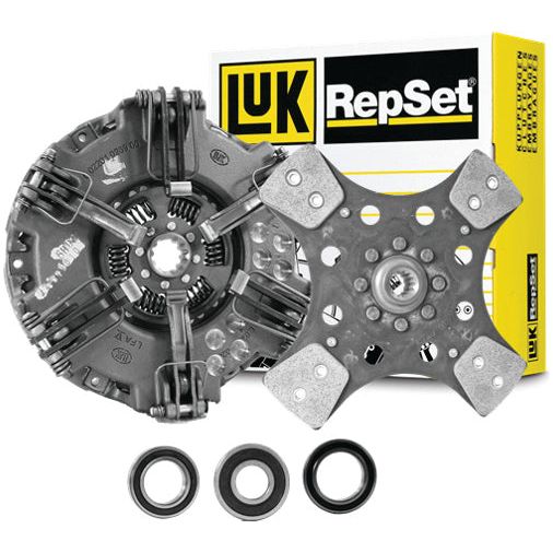 Sparex Clutch Kit with Bearings - S.146644, featuring a cast iron pressure plate, a cerametallic clutch disc, and bearings, displayed with packaging in the background.