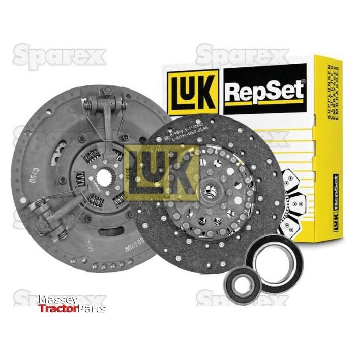 A Clutch Kit with Bearings - S.146672 by Sparex, featuring various clutch components such as a cover, pressure plate, clutch disc, and bearings, displayed in front of its packaging box.