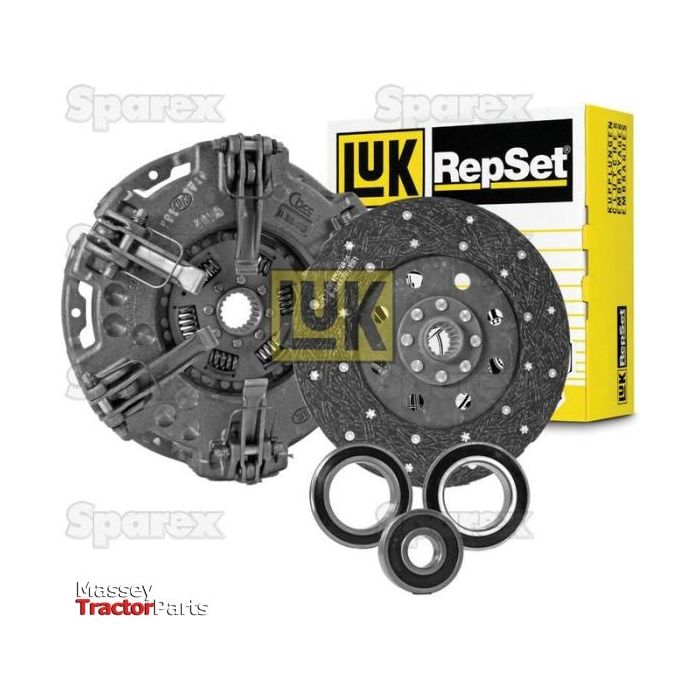 Image of the Sparex Clutch Kit with Bearings - S.146679 featuring an organic captive disc, pressure plate, release bearing, and pilot bearings. The packaging is visible in the background.