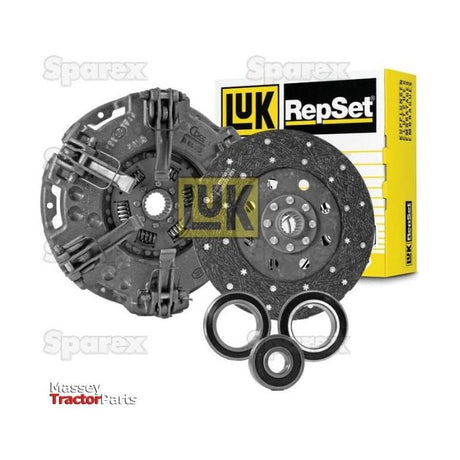 Image of the Sparex Clutch Kit with Bearings - S.146679 featuring an organic captive disc, pressure plate, release bearing, and pilot bearings. The packaging is visible in the background.