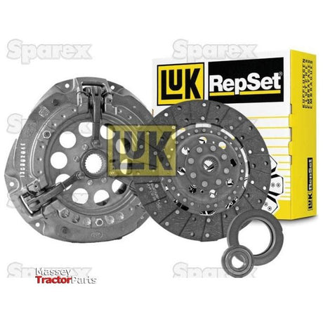 The Sparex Clutch Kit with Bearings - S.146818, featuring a pressure plate, clutch disc (Loose Disc), and release bearing, displayed with the product box in the background.