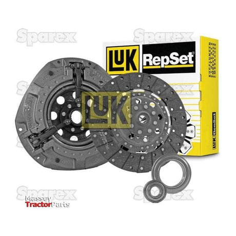 A Sparex Clutch Kit with Bearings - S.146837 is displayed, featuring an organic disc, pressure plate, and release bearing, with the product packaging visible in the background.
