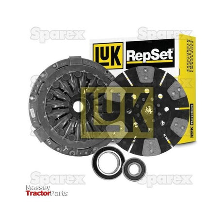 Clutch Kit with Bearings - S.146872, featuring cerametallic components and branded packaging by Sparex, is displayed. Massey Tractor Parts and Sparex logos are visible in the background.