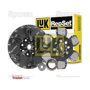 Image of a Sparex Clutch Kit with Bearings (S.146958) for a tractor, featuring a 280/310mm cover, including a clutch disc, pressure plate, and release bearings, with the Sparex branding and packaging visible in the background.
