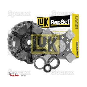 Image of a Sparex Clutch Kit with Bearings (S.146987), featuring a 310/280mm dual cover pressure plate, friction disc, release bearing, and pilot bearing. Packaging and branding visible in the background.