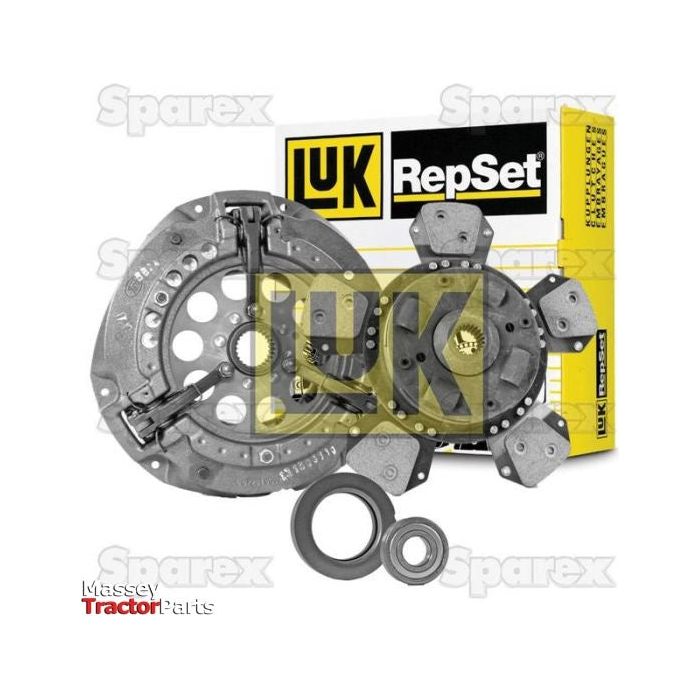 Sparex Clutch Kit with Bearings (S.147009) featuring a 310mm single cover, which includes a pressure plate, clutch disc, and bearings, with packaging in the background. Branded as Massey Tractor Parts.