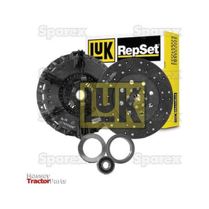 Image of a Sparex Clutch Kit with Bearings (S.147017) featuring a clutch disc, pressure plate, and release bearings, with the Sparex packaging in the background. The cover size is optimized for durability and performance.