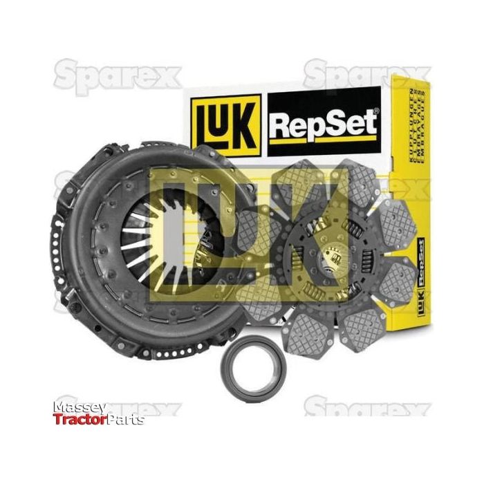 Image of Sparex Clutch Kit with Bearings (S.147018) for vehicles, featuring a 310mm clutch disc, pressure plate, release bearing, and branded packaging. Massey Tractor Parts logo appears in the corner.