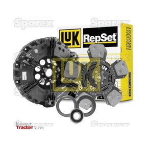 Sparex Clutch Kit with Bearings - S.147096 displayed with various components including a single 320mm cover, clutch disc, pressure plate, and bearings, alongside branded packaging.