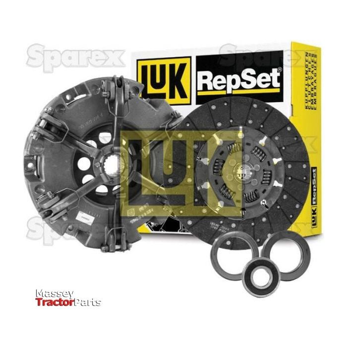 Image of a Sparex Clutch Kit with Bearings - S.147129, featuring a dual cover, cast iron pressure plate, organic captive disc, release bearing, and pilot bearing. Packaging prominently displays the Sparex brand logo and the product name.