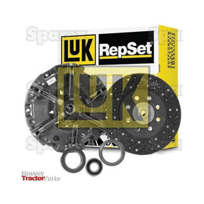 The Sparex Clutch Kit with Bearings - S.147156 includes a range of components such as a clutch disc, pressure plate, and bearings, all presented in front of distinctive yellow and black box packaging. It also comes with a durable cast iron housing for enhanced longevity.