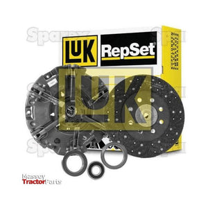 The Sparex Clutch Kit with Bearings - S.147156 includes a range of components such as a clutch disc, pressure plate, and bearings, all presented in front of distinctive yellow and black box packaging. It also comes with a durable cast iron housing for enhanced longevity.