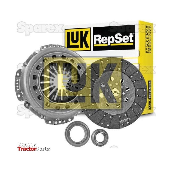 A set of Sparex Clutch Kit with Bearings - S.147161, featuring a 330mm cover, pressure plate, clutch disc, release bearing, and pilot bearing with packaging in the background.