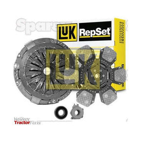 Sparex Clutch Kit with Bearings - S.147205 with components displayed, including the clutch cover, cerametallic friction discs, and release bearing, next to a yellow and black Sparex branded box.