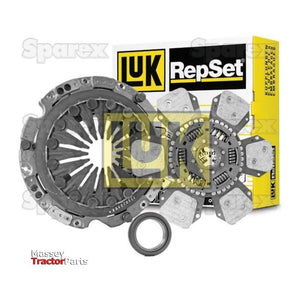 The Sparex Clutch Kit with Bearings - S.147207 includes a Cover Size of 330mm, featuring a pressure plate, cerametallic loose clutch disc, and release bearing, all presented in distinctive yellow and white branded packaging.