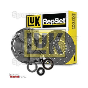 A Sparex Clutch Kit with Bearings (S.147210), featuring a pressure plate, clutch disc, and bearings, with original packaging in the background and a Cerametallic Captive Disc for enhanced durability.
