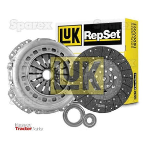 The Sparex Clutch Kit with Bearings - S.147223 includes a pressure plate, Organic Loose Disc, release bearing, and pilot bearing, all packaged in a distinctly yellow and black branded box in the background.