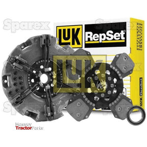 Sparex Clutch Kit with Bearings - S.147230 for agricultural machinery includes a Cerametallic Disc, pressure plate, and release bearing, with product packaging in the background.
