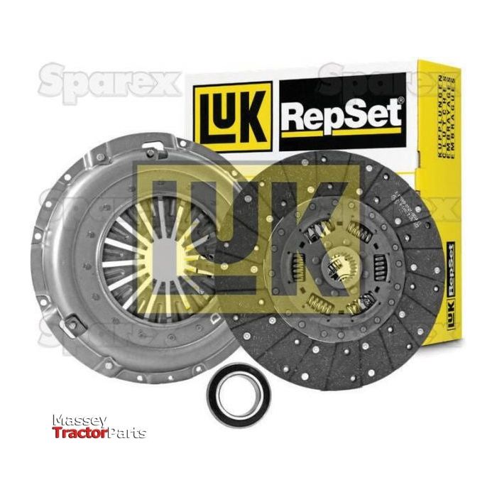 Sparex Clutch Kit with Bearings - S.147338, featuring a single cover that includes a pressure plate, clutch disc, and release bearing, with packaging in the background.