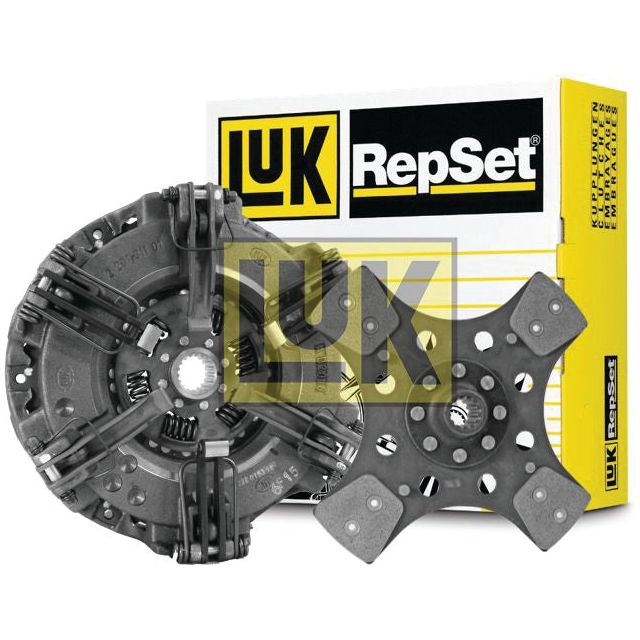 Image of a Sparex Clutch Kit without Bearings - S.146637 with a box in the background displaying the Sparex branding. The kit includes a cerametallic captive disc and a pressure plate.