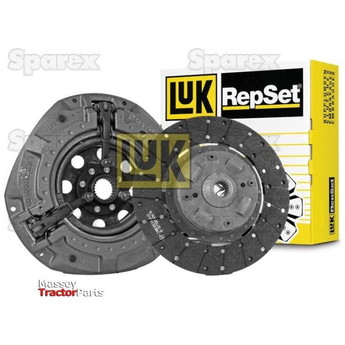 Image of a Sparex Clutch Kit without Bearings - S.146838, which includes an Organic Captive Disc and pressure plate, with its branded packaging box in the background.