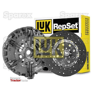 Image of a Sparex Clutch Kit without Bearings - S.147085, featuring a clutch disc made of organic material and a pressure plate, with the LuK logo and packaging in the background. The Massey Tractor Parts logo is in the bottom left corner.