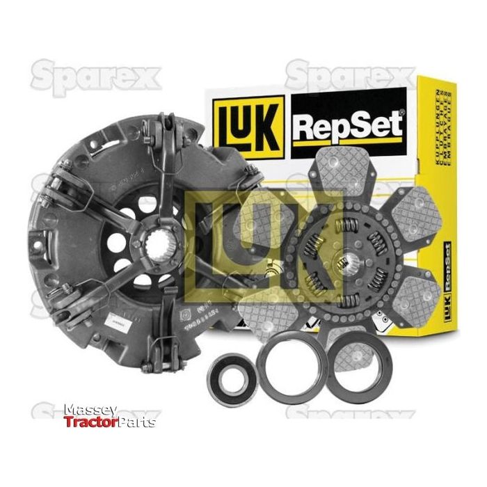 Sparex Clutch Kit without Bearings - S.147127, featuring a cerametallic clutch disc and dual cover pressure plate, displayed in front of a branded Sparex product box.