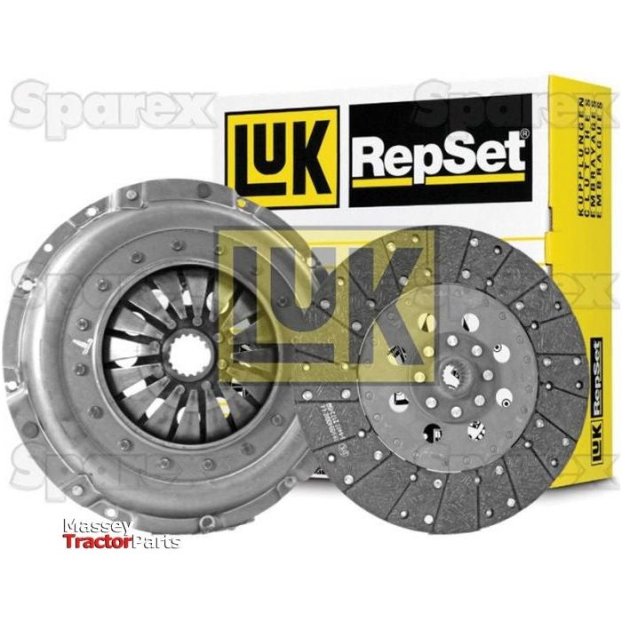 Image showing a Sparex Clutch Kit without Bearings - S.147146, featuring a 330mm single cover pressure plate and clutch disc, positioned in front of its product box.