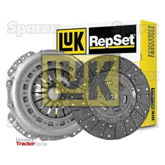 Sparex Clutch Kit with Bearings - S.147191, which includes a pressure plate and torsion sprung clutch disc enclosed in a pressed steel housing, with packaging in the background. The yellow packaging is branded with the Sparex logo.