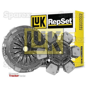Clutch Kit without Bearings - S.147201, featuring a pressure plate and Cerametallic Loose Disc, displayed in front of a yellow and white Luk RepSet box from Sparex.