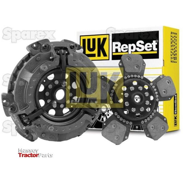 A clutch kit without bearings (Product Code: S.147281), featuring a Cerametallic Loose Disc and Dual Cover, displayed in front of a yellow and white Luk RepSet box, branded with "Luk" and "Sparex".