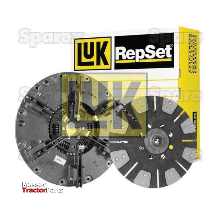 Image of a Sparex Clutch Kit without Bearings (S.147321) with two loose disc materials displayed, featuring the Sparex logo and branding prominently. The Massey Tractor Parts logo is visible in the bottom left corner.