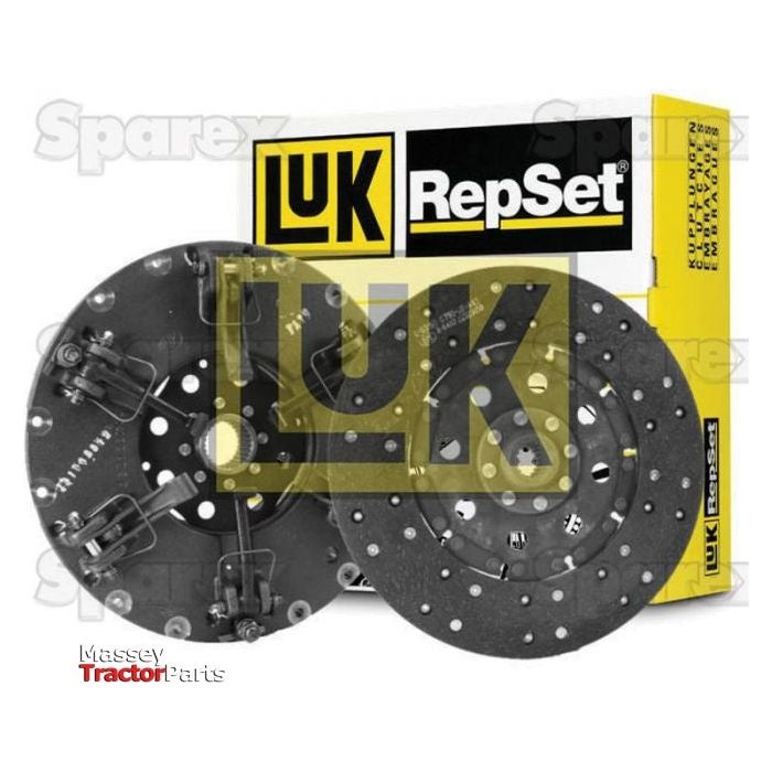 Two circular metallic clutch plates, crafted from durable cerametallic material, are displayed in front of a yellow and black "Sparex" box. The plates and box are branded with the "Sparex" logo while "Clutch Kit without Bearings - S.156512" text is visible at the bottom.