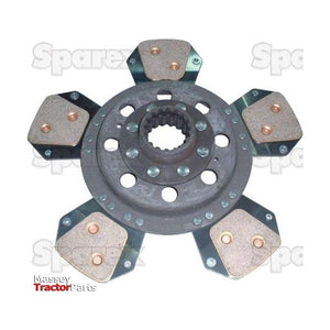 A 305mm disc Clutch Plate - S.19567 from Sparex, featuring five cerametallic friction pads, is displayed on a white background. The logo for Massey Tractor Parts is visible in the lower left corner.