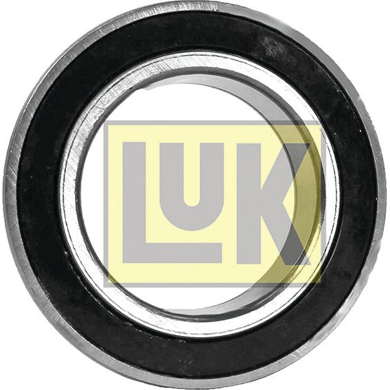 Close-up of a LUK Clutch Release Bearing - S.131116 by Sparex, featuring a metal bearing with a black ring and the letters "LUK" in a yellow box, providing critical manufacturing information.
