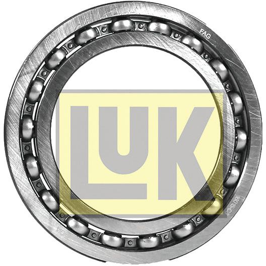 The image shows a 75mm OD metal ball bearing, with the product "LUK Clutch Release Bearing - S.146340" branded by Sparex partially visible in the background.