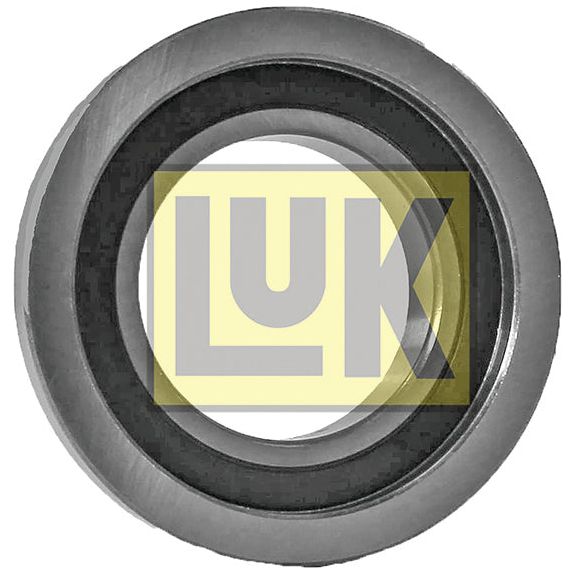 A round metal bearing with a black seal, displayed against a white background with a partially visible yellow "LUK" logo behind it. This LUK Clutch Release Bearing - S.146353 from the Sparex brand is compatible with Fiat 100-90 and Case IH models.
